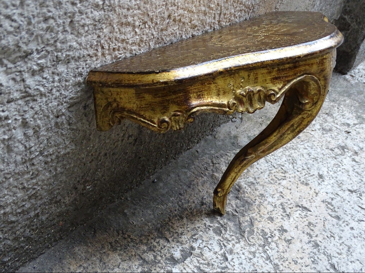 Wall Console In Gilded Wood Italy 1950s-photo-3