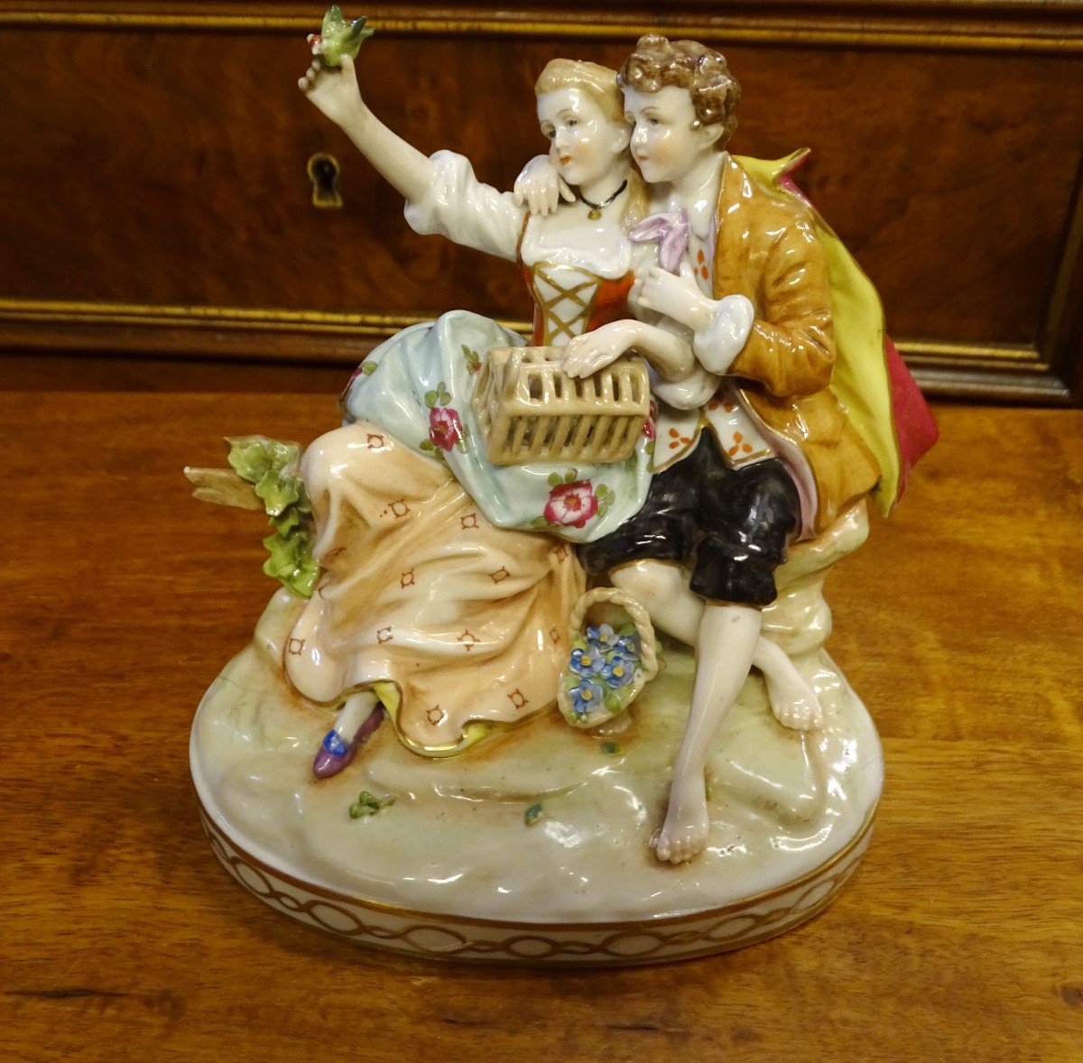 Couple With Bird German Porcelain Late 1920
