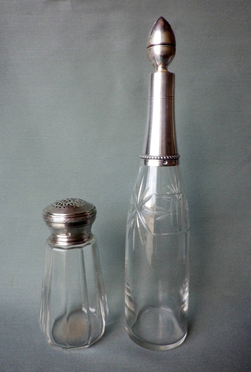 Carafe And Shaker In Crystal And Silver Late 19th