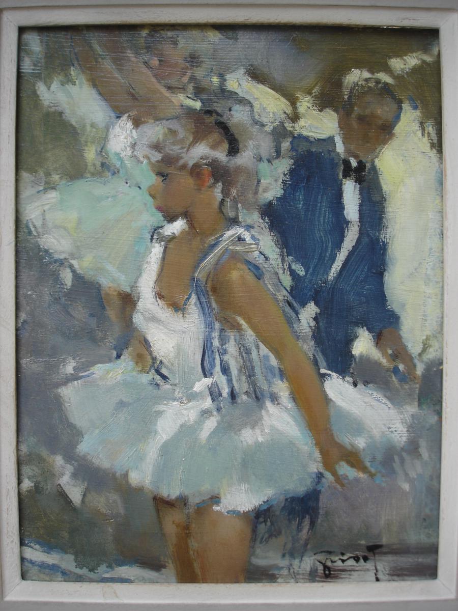 Young Dancer Oil On Panel Signed Grisot 20th