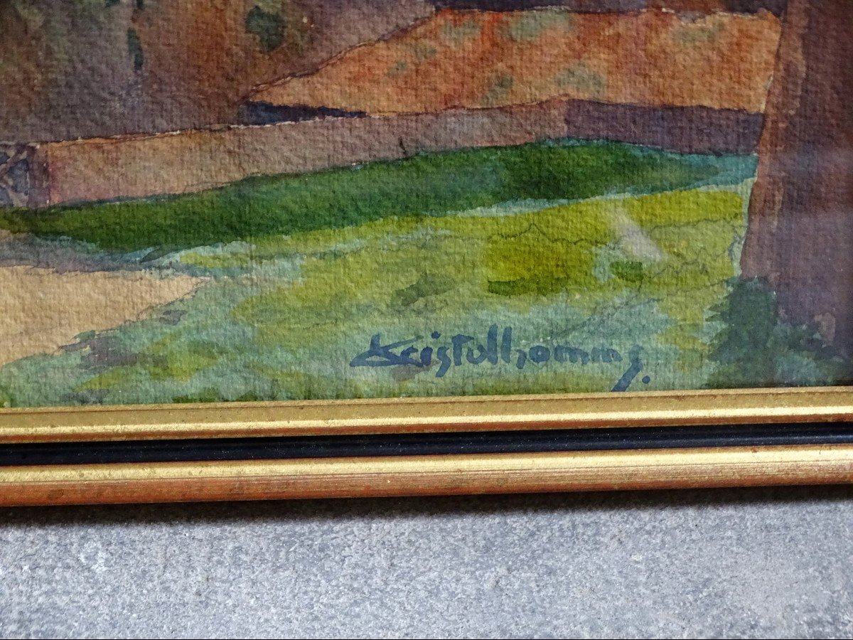 Aquarelle Porte Saint Laurent De Louis Christolhomme Début 20ème-photo-2