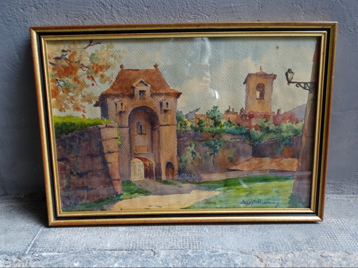Aquarelle Porte Saint Laurent De Louis Christolhomme Début 20ème