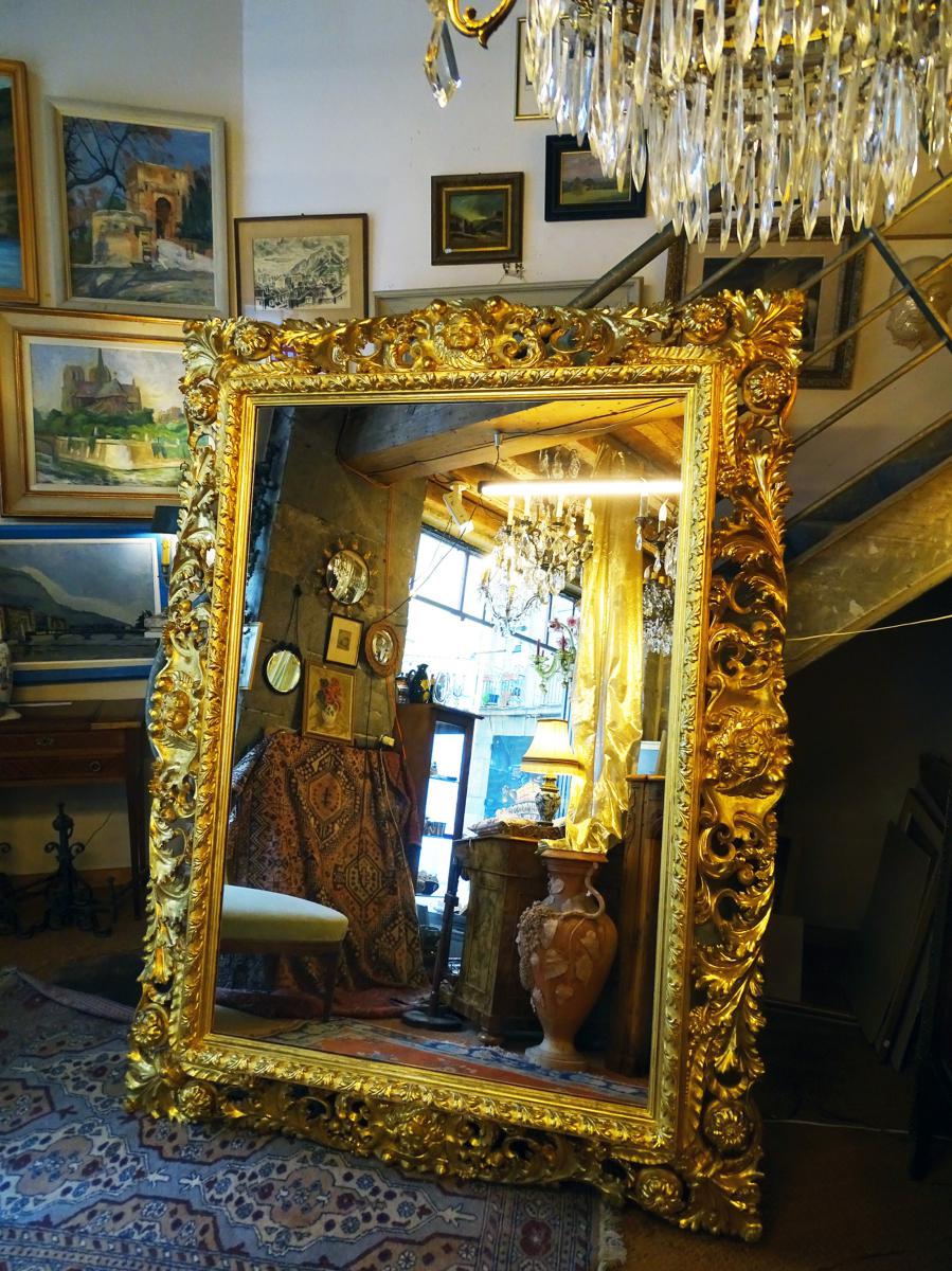 Italian Baroque Mirror In Carved Gilt Wood 19th