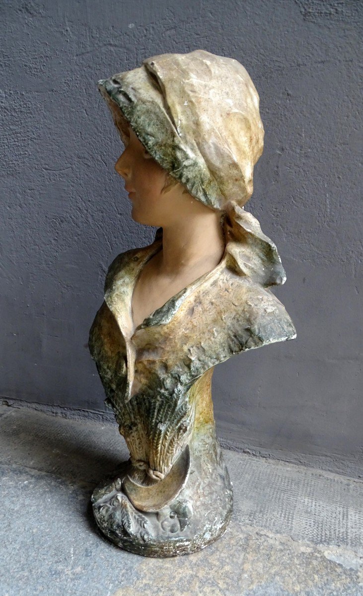 Buste En Plâtre Peint Art Nouveau-photo-4