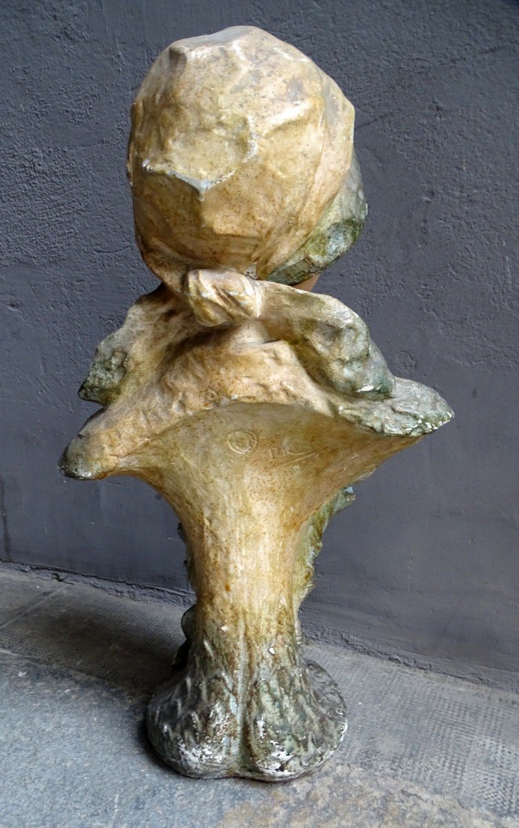 Buste En Plâtre Peint Art Nouveau-photo-3