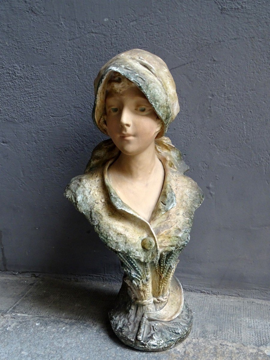 Buste En Plâtre Peint Art Nouveau