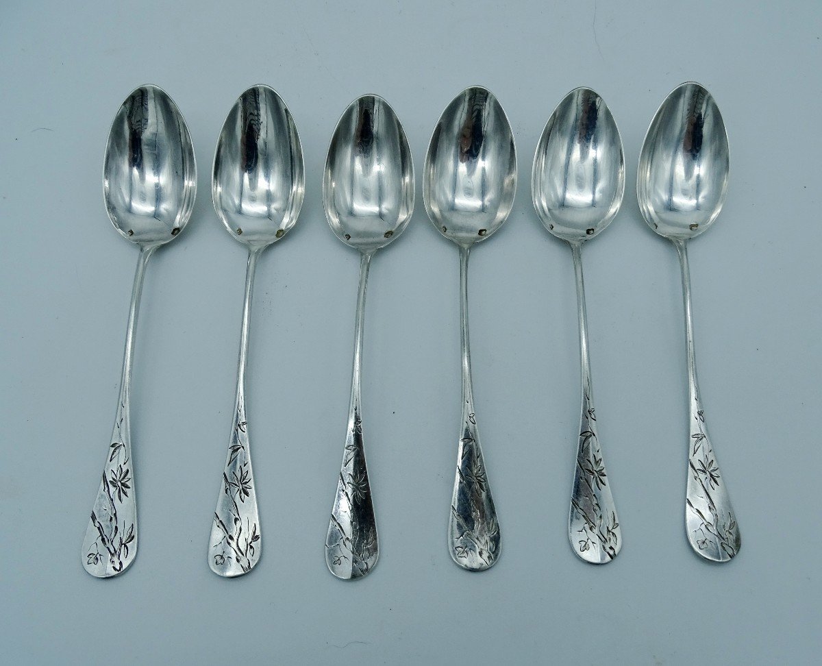 6 Small Teaspoons In Silver 19th-photo-4