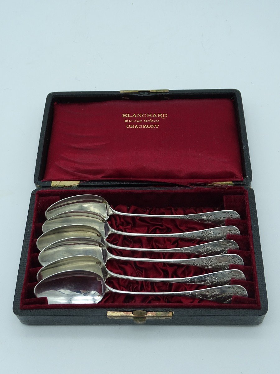 6 Small Teaspoons In Silver 19th