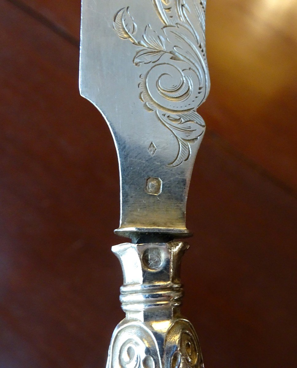 Fourchette à Découper, Manche à Gigot Et Couteau à Beurre En Argent Fin 19ème-photo-3