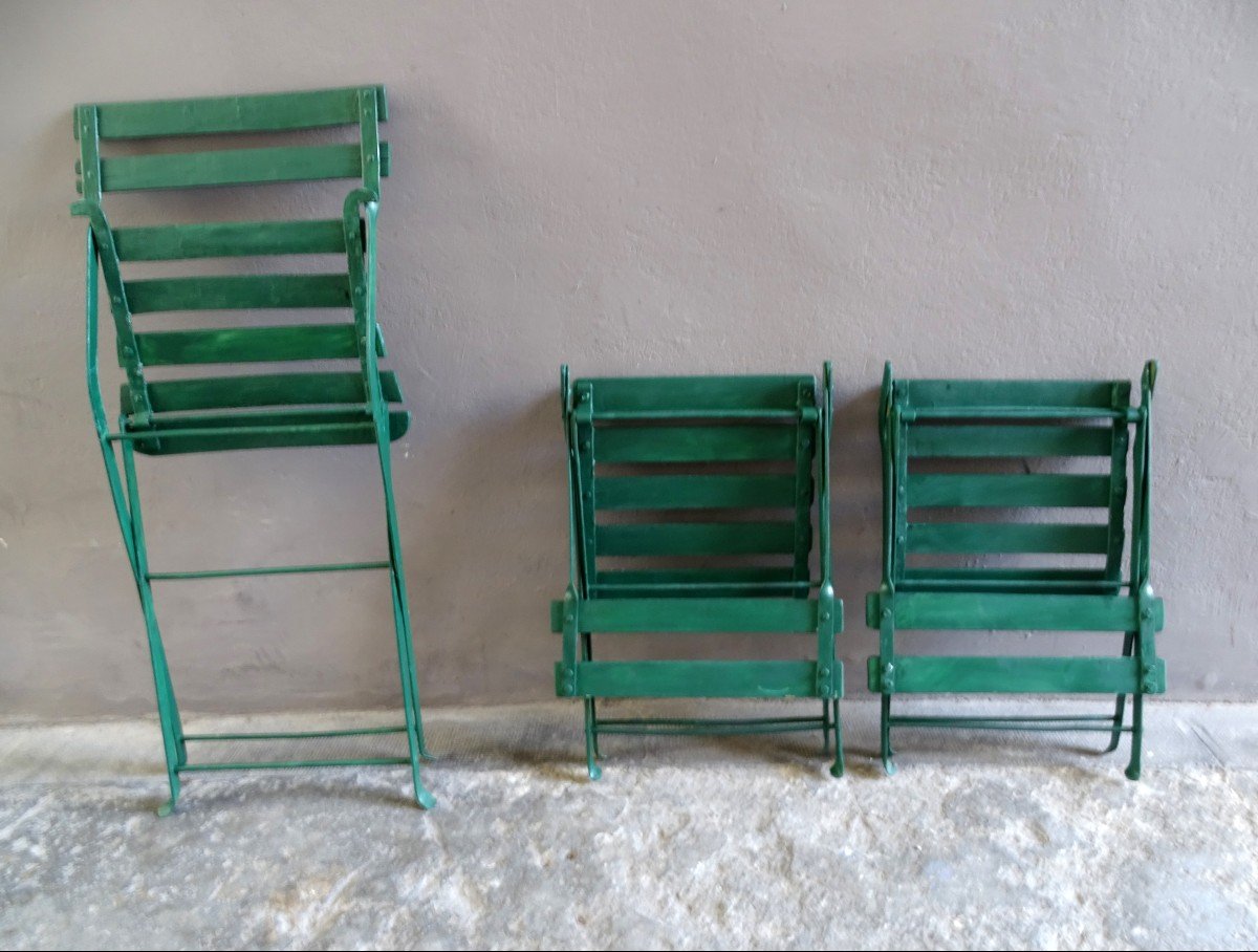 Folding Garden Chairs In Iron And Wooden Slats 20th-photo-2