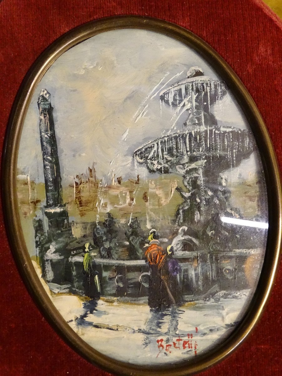 3 Petites Peintures Huiles Vues de villes  Années 50-photo-4