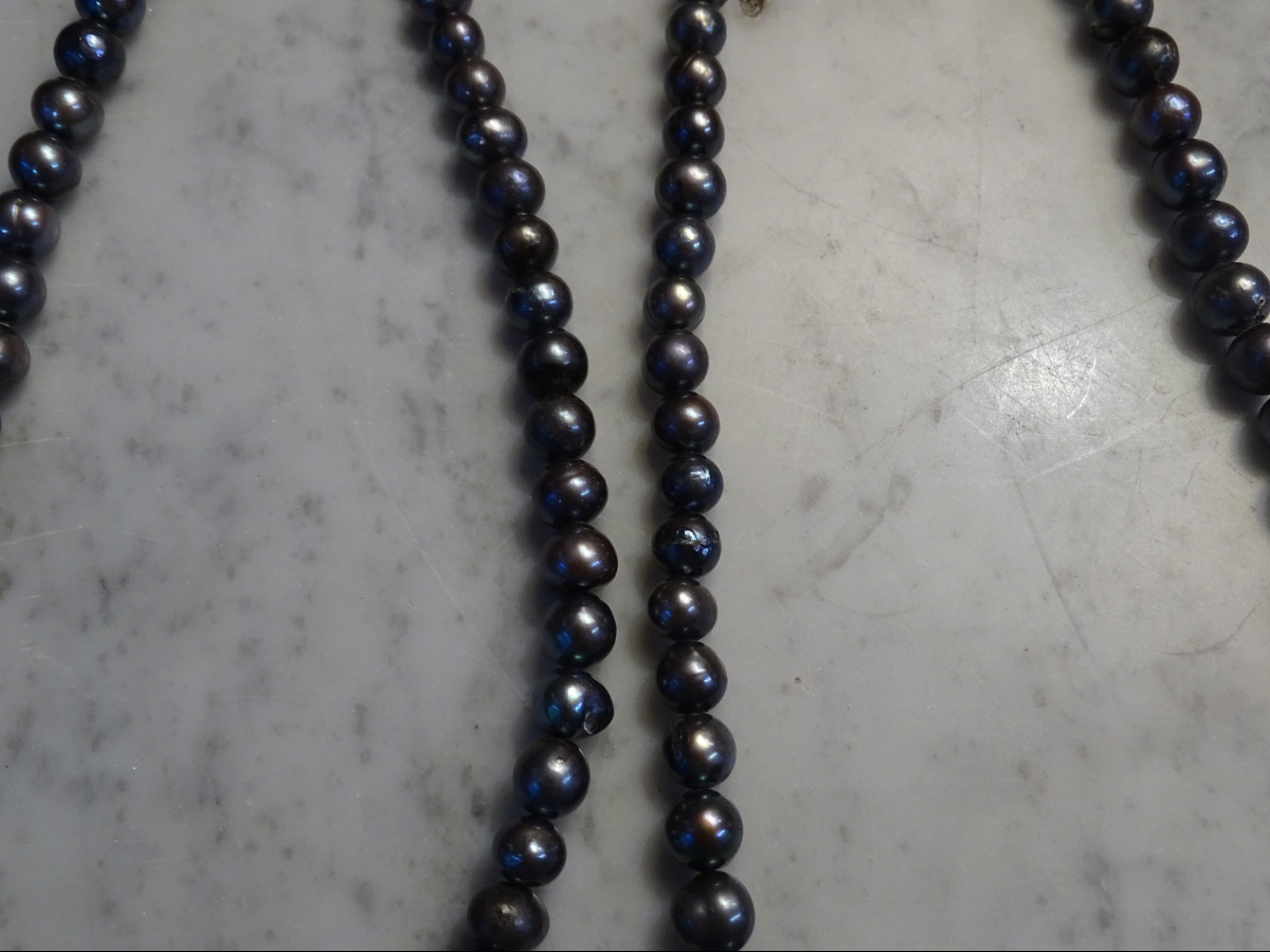 Sautoir En Perles Noires d'Eau Douce 20ème-photo-2