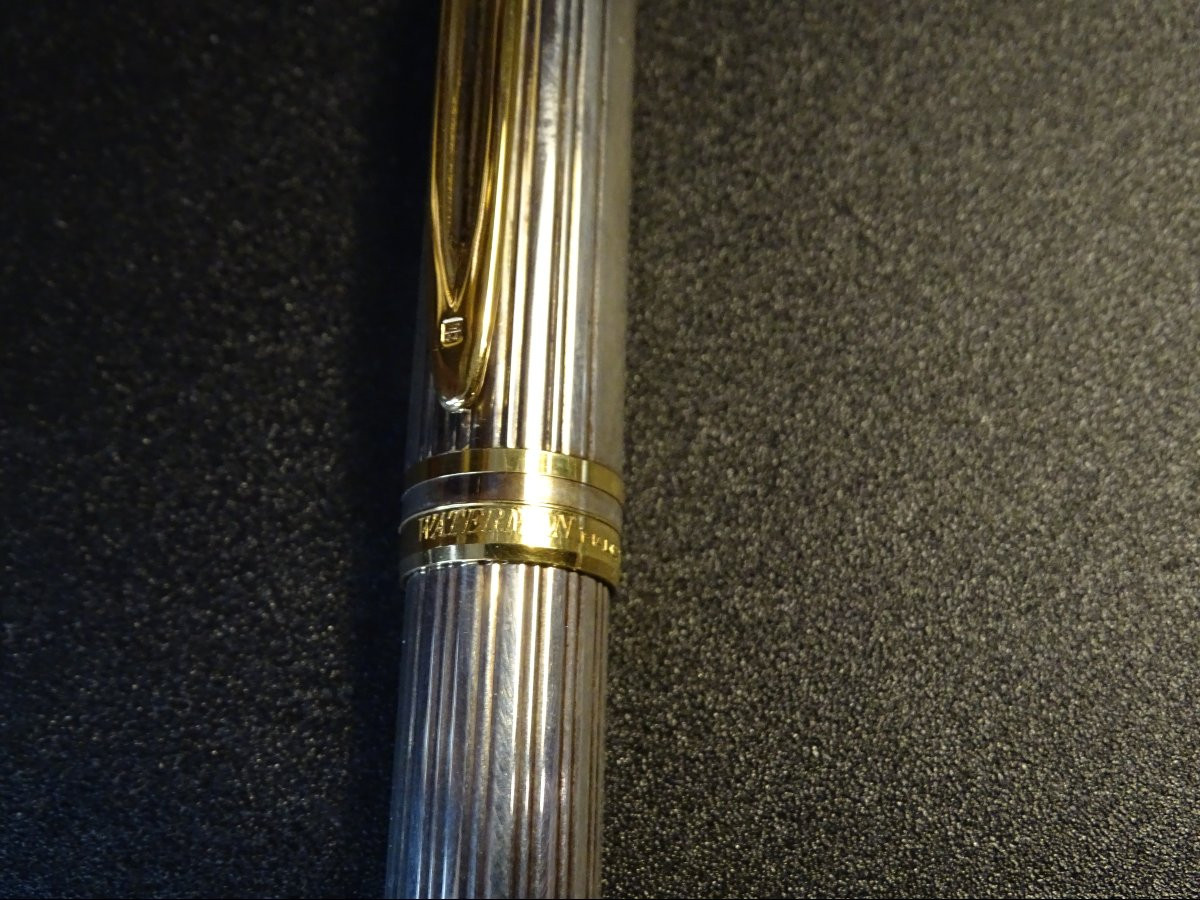 Waterman Silver Pen With Gold Nib With  Cartridges And Pump 20th-photo-2