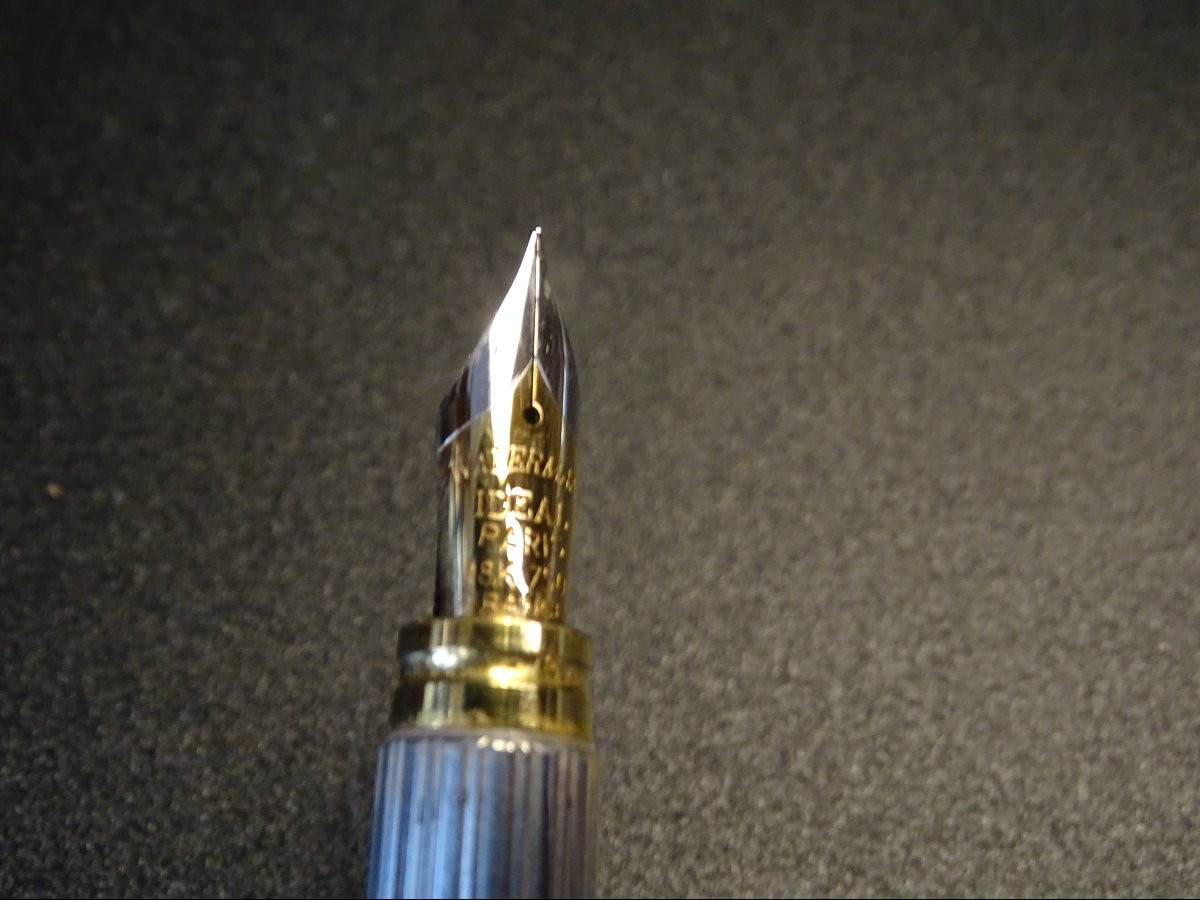 Waterman Silver Pen With Gold Nib With  Cartridges And Pump 20th-photo-3