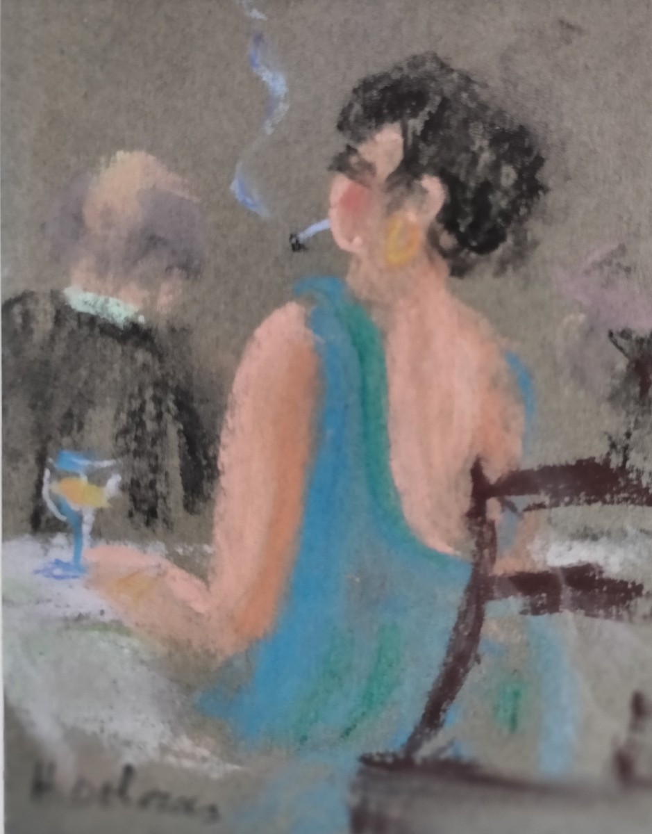 H. Deloras Pastel Woman With A Cigarette 20th-photo-2