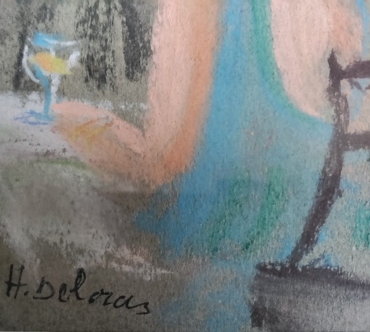 H. Deloras Pastel Woman With A Cigarette 20th-photo-3