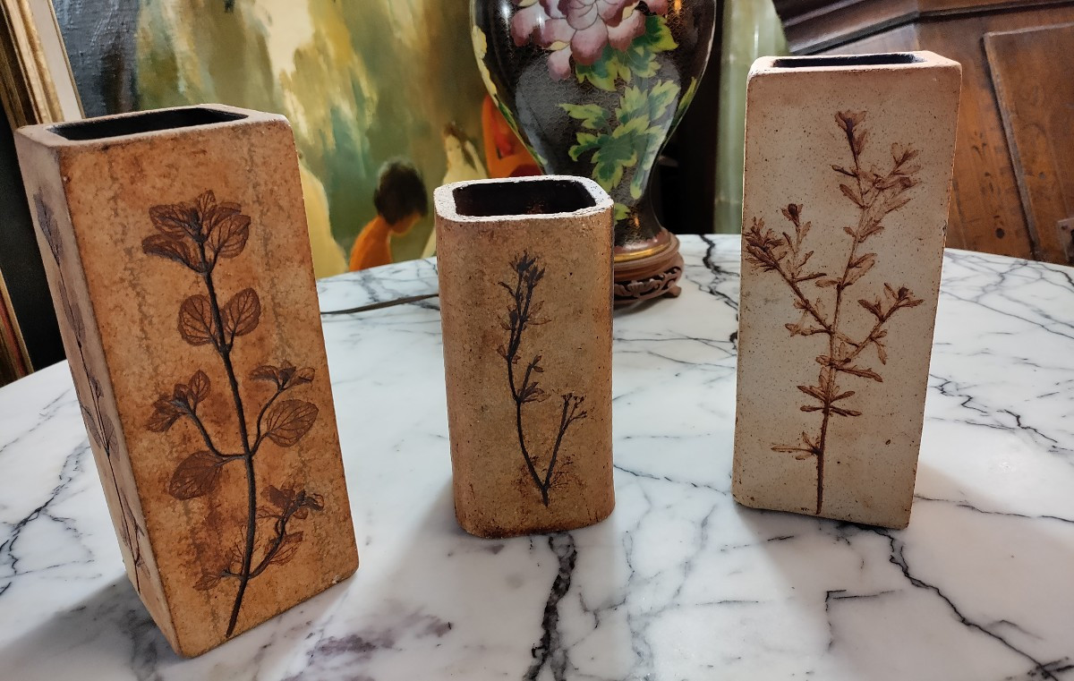 3 Ceramic Vases By Raymonde Leduc Vallauris -photo-1