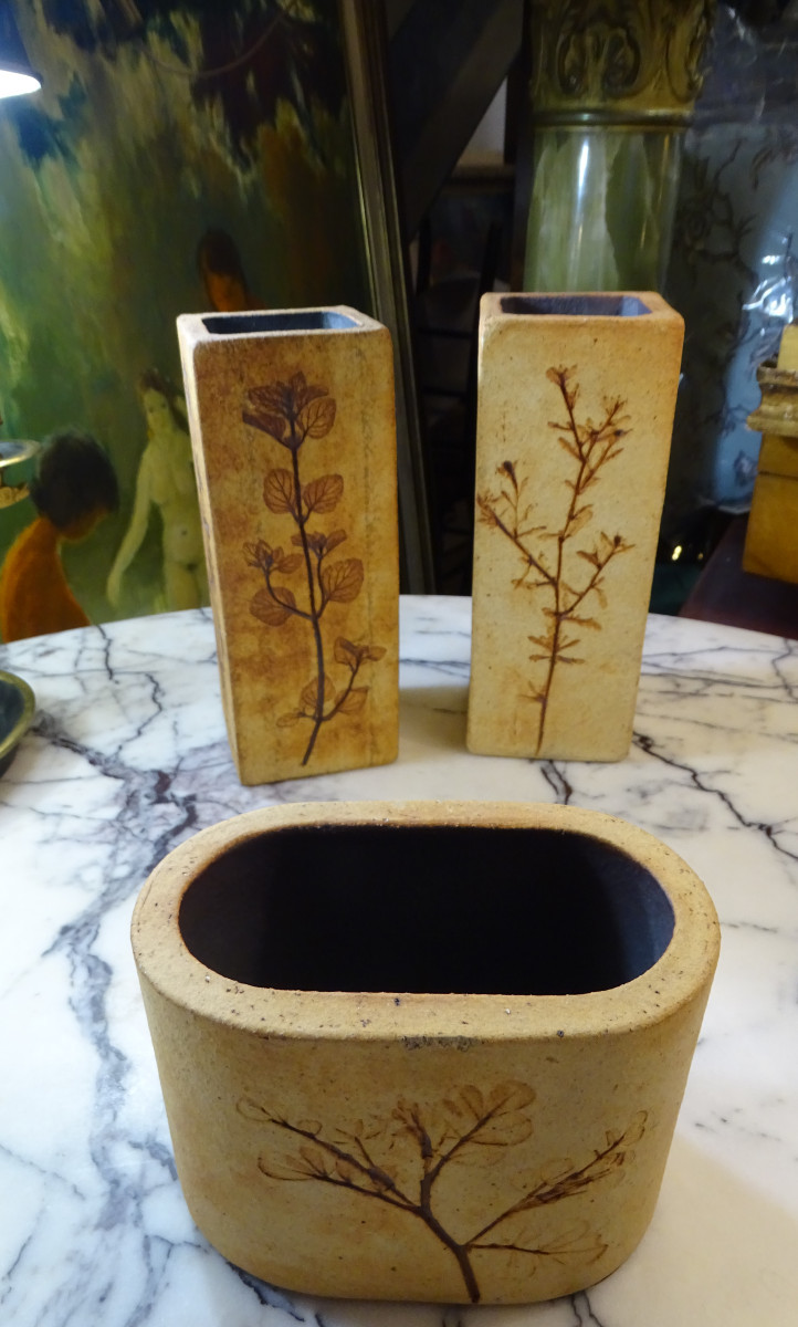 3 Ceramic Vases By Raymonde Leduc Vallauris -photo-4