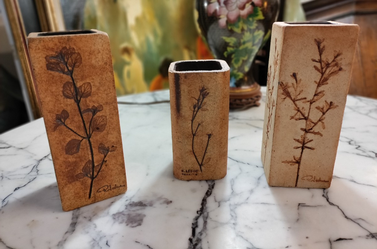 3 Ceramic Vases By Raymonde Leduc Vallauris 