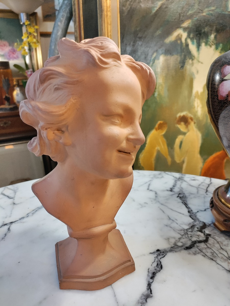 Terracotta Bust Of A Laughing Child  1930-photo-2