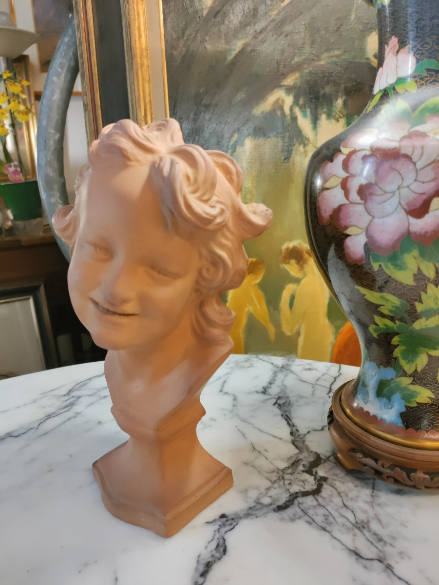 Terracotta Bust Of A Laughing Child  1930-photo-2