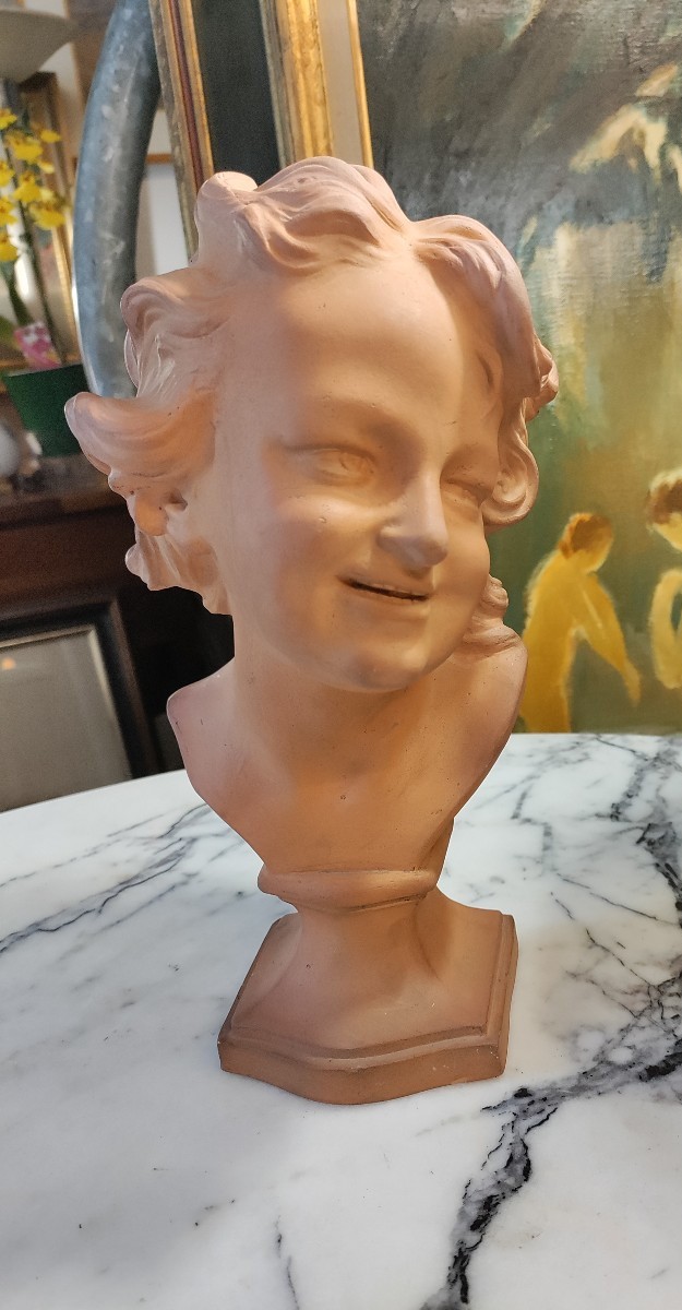 Terracotta Bust Of A Laughing Child  1930