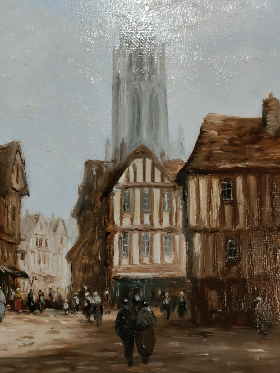 Rouen Church Saint Maclou Oil On Canvas 20th-photo-4