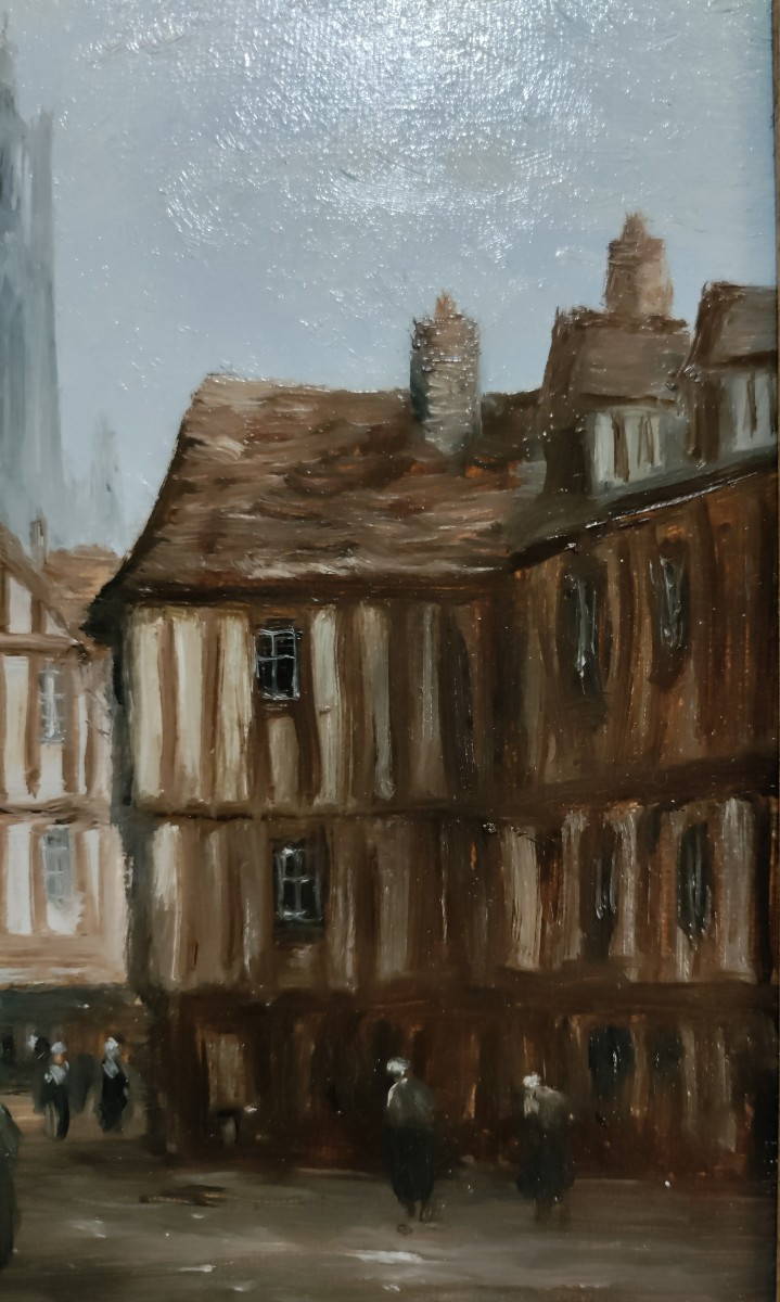 Rouen Church Saint Maclou Oil On Canvas 20th-photo-3
