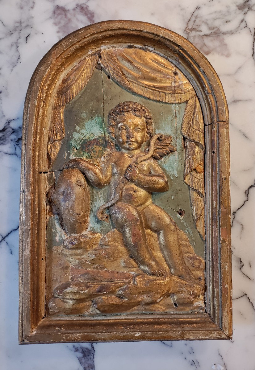 Porte de Tabernacle en Bois Doré et Peint 18ème 