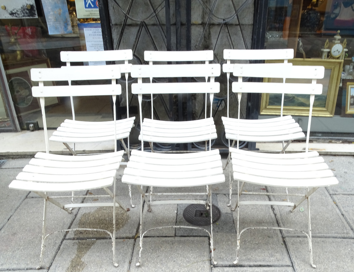 Salon de Jardin en Fer Forgé et Bois Peint 1920/1930-photo-2