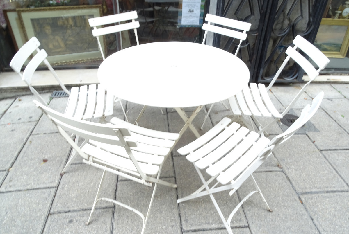 Salon de Jardin en Fer Forgé et Bois Peint 1920/1930