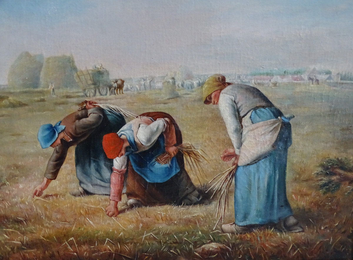 Oil On Canvas The Gleaners In The Style Of Millet-photo-2