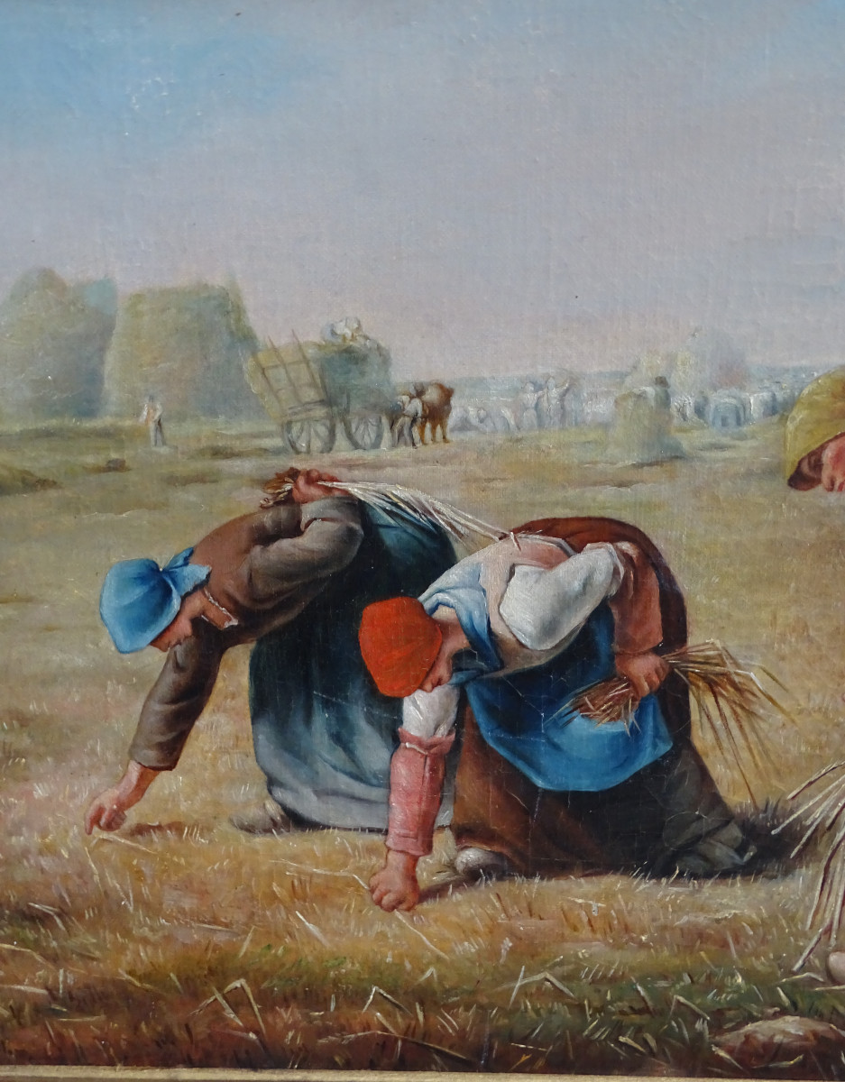 Oil On Canvas The Gleaners In The Style Of Millet-photo-1