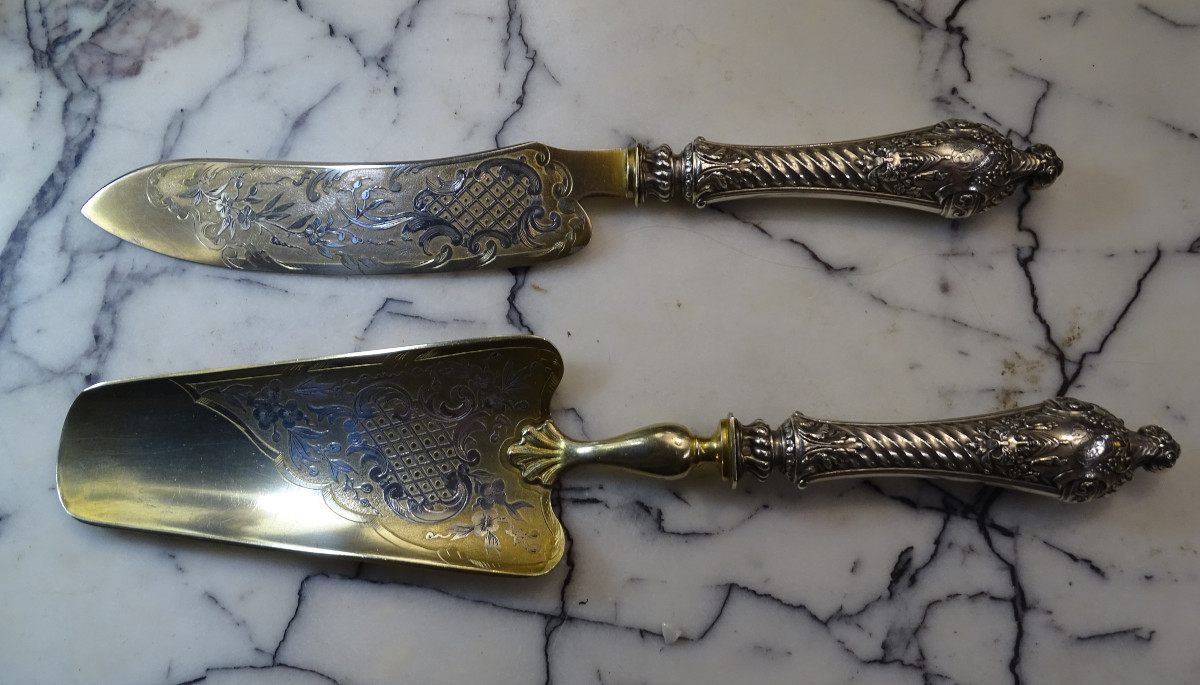 Couteau et Pelle à Tarte en Argent Fourré 