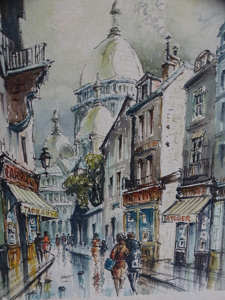 Polo Cambier (attribué) Aquarelle Basilique du Sacré-Coeur de Montmartre