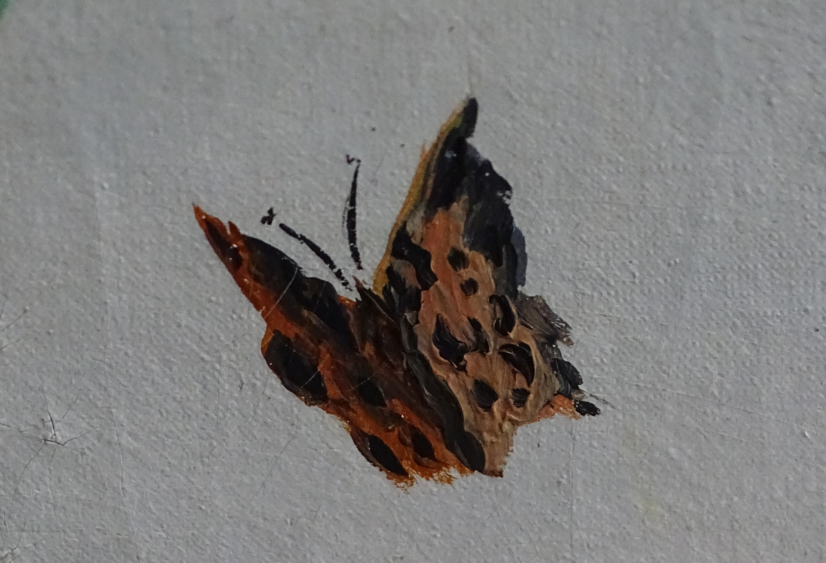 E. Paul Huile/Toile Gerbe de Coquelicots, Anémones et Papillon 1901-photo-2