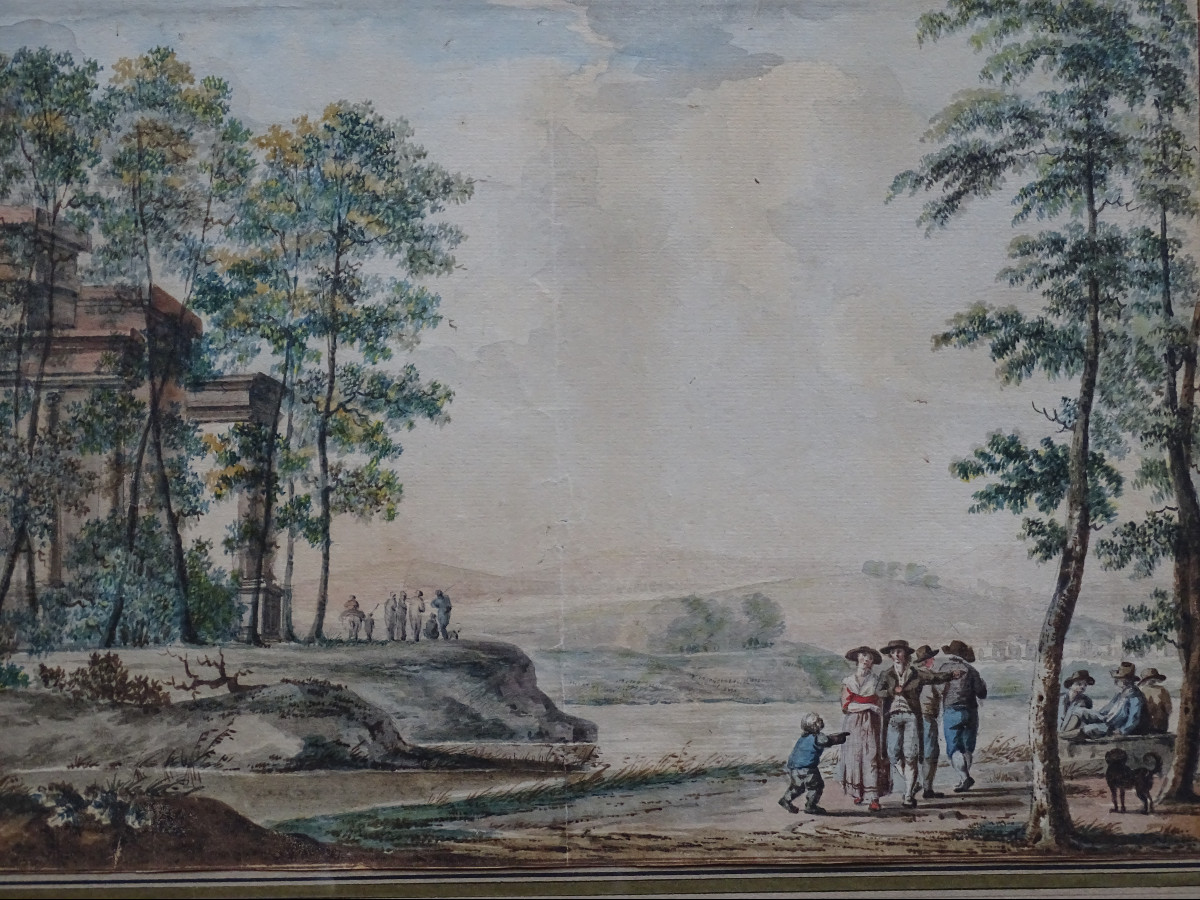 Vermeulen Andries (attributed) Watercolor And Ink Wash Animated Landscape 1763-photo-2