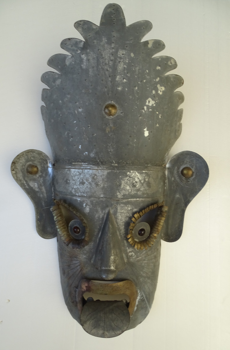 Large Sheet Metal And Brass Mask 1970s