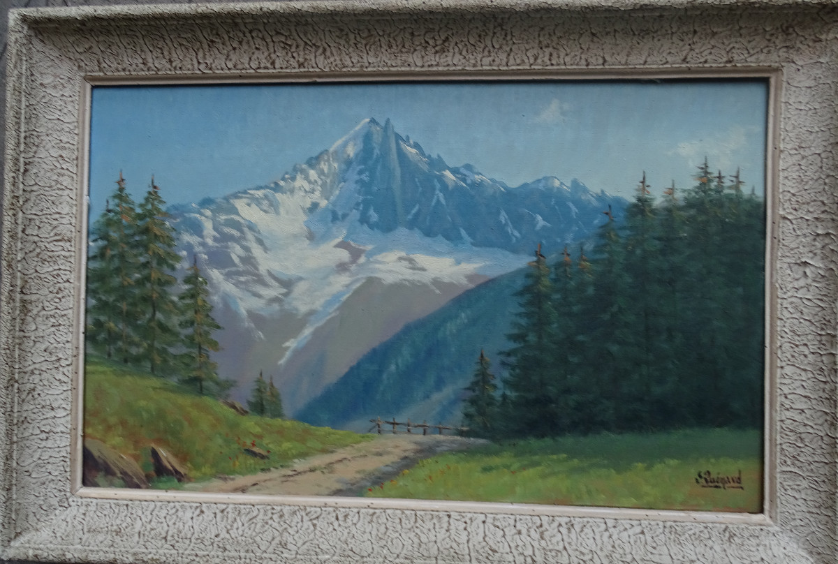 Lucien Quenard Huile sur Toile Aiguille Verte et Les Drus-photo-3