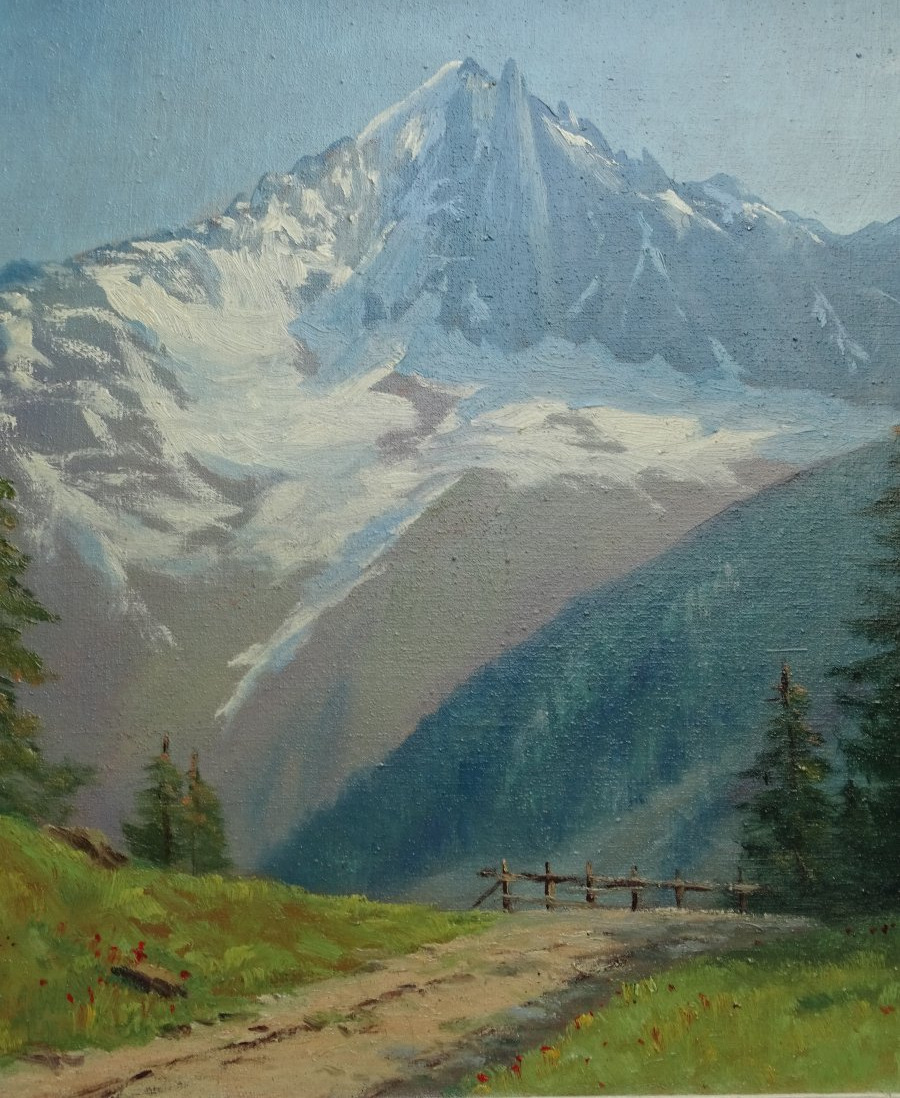 Lucien Quenard Huile sur Toile Aiguille Verte et Les Drus-photo-2