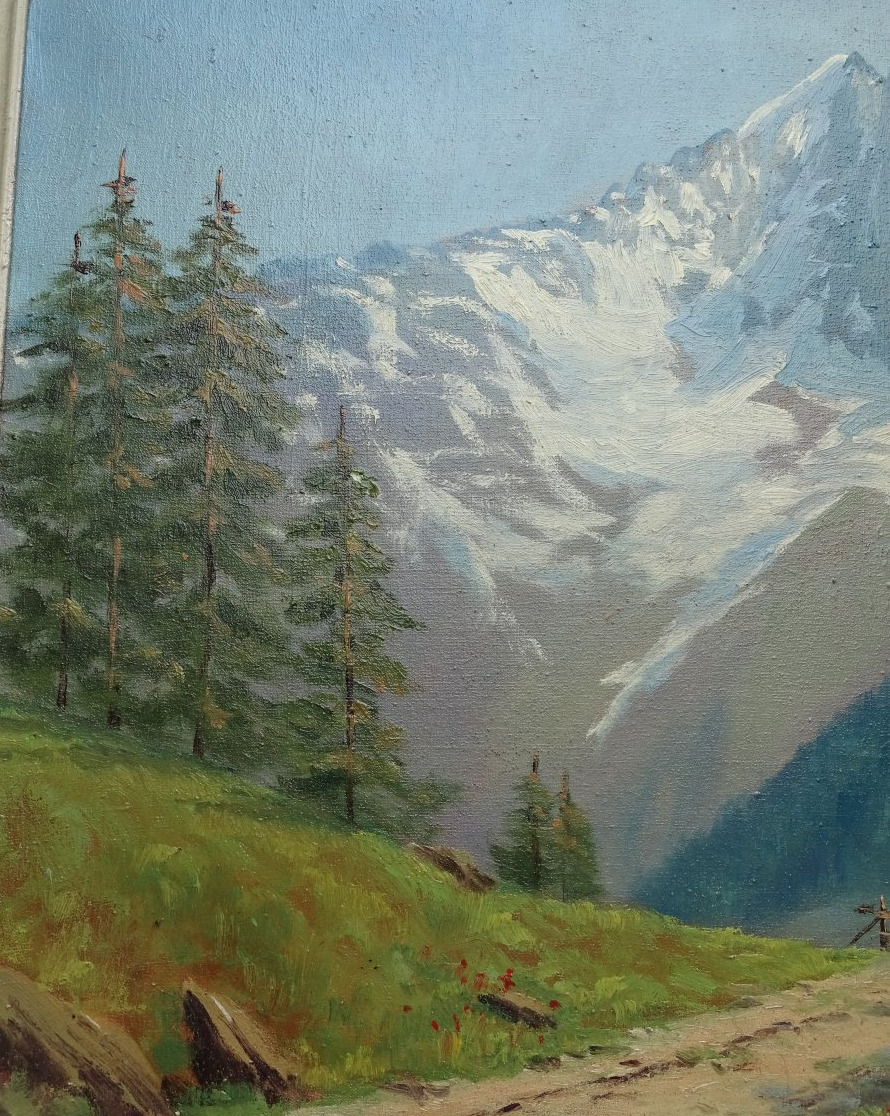 Lucien Quenard Huile sur Toile Aiguille Verte et Les Drus-photo-3