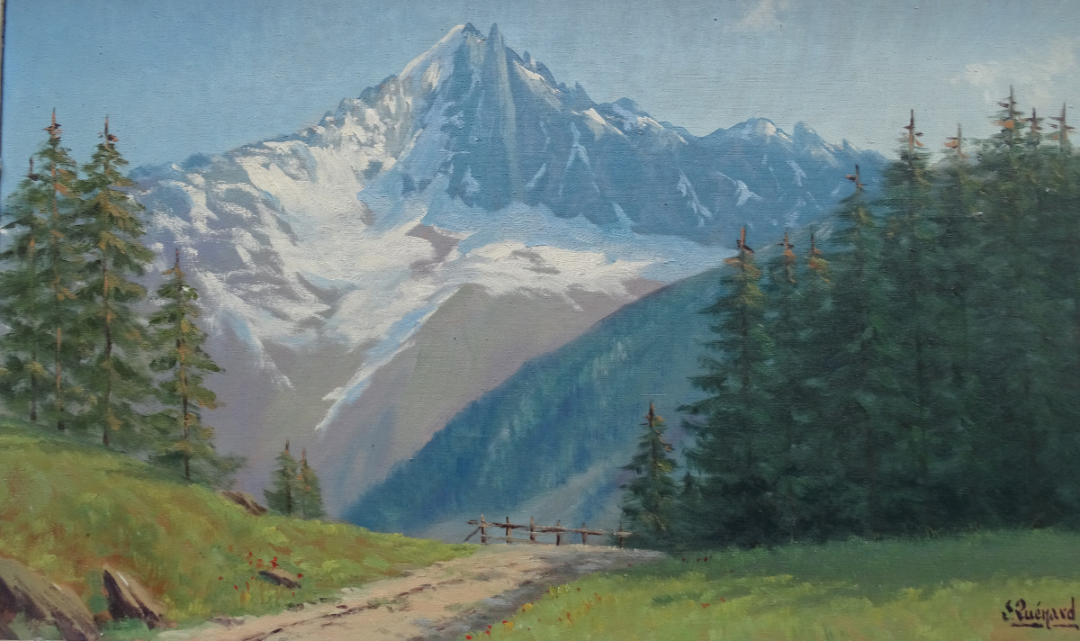 Lucien Quenard Huile sur Toile Aiguille Verte et Les Drus