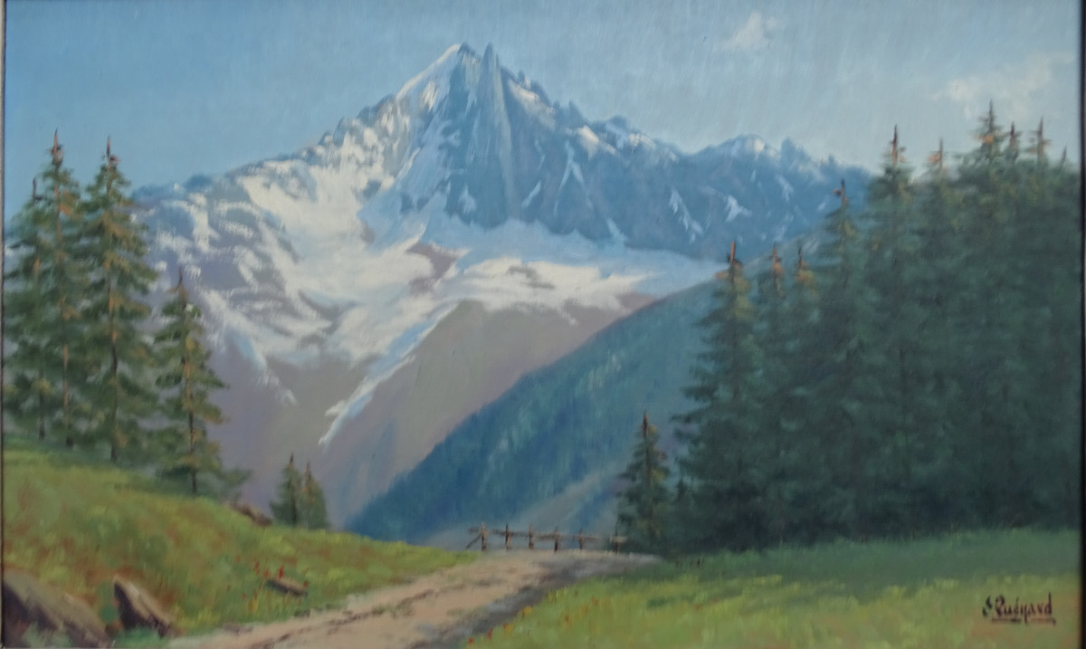 Lucien Quenard Huile sur Toile Aiguille Verte et Les Drus