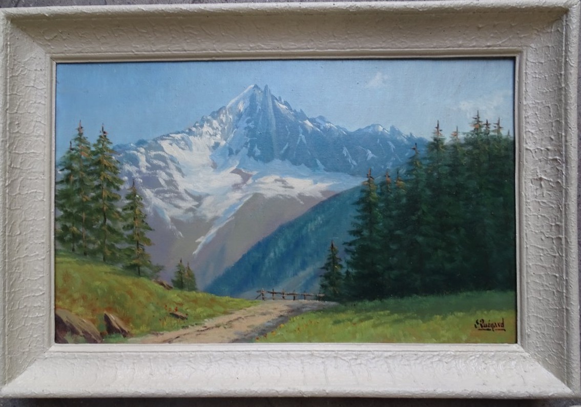 Lucien Quenard Huile sur Toile Aiguille Verte et Les Drus