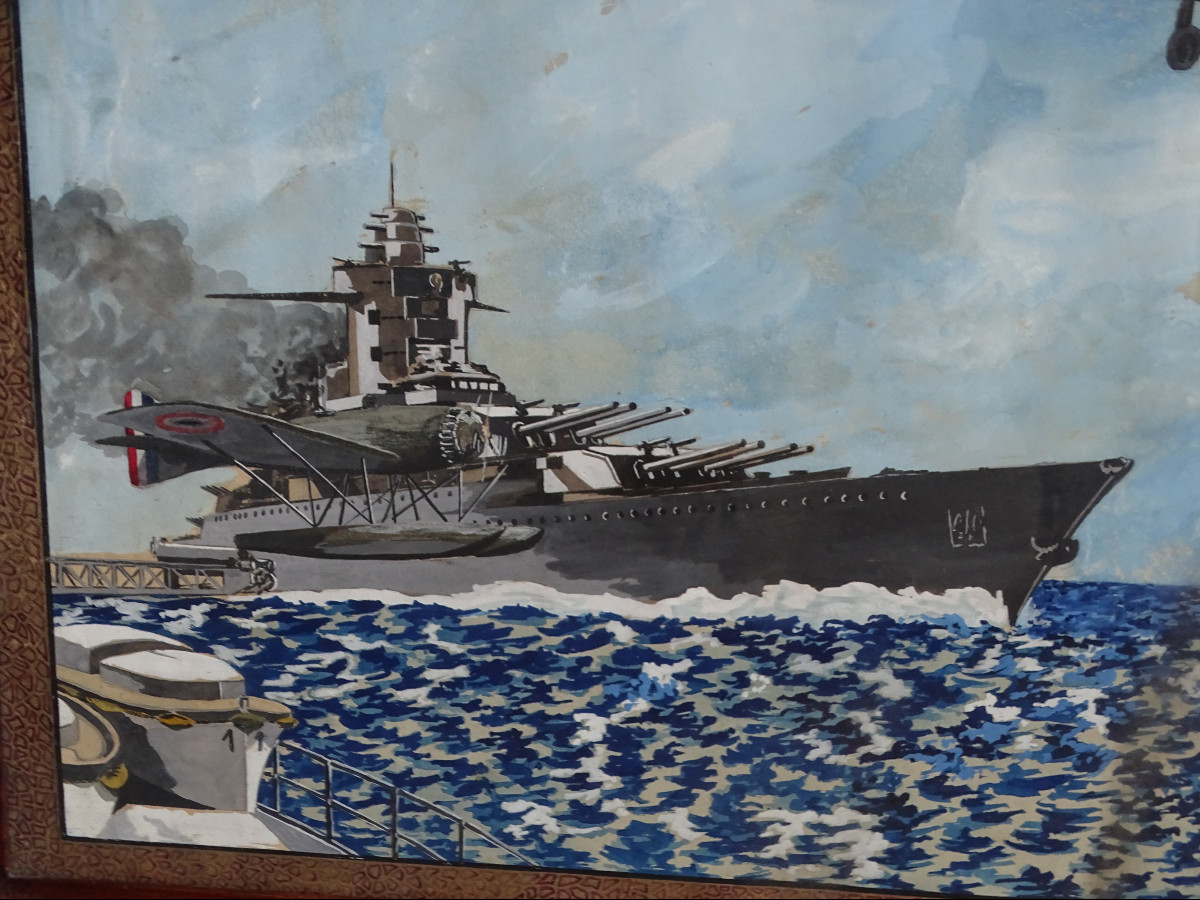 Watercolor And Gouache Naval And Aerial Combat 1937-photo-3
