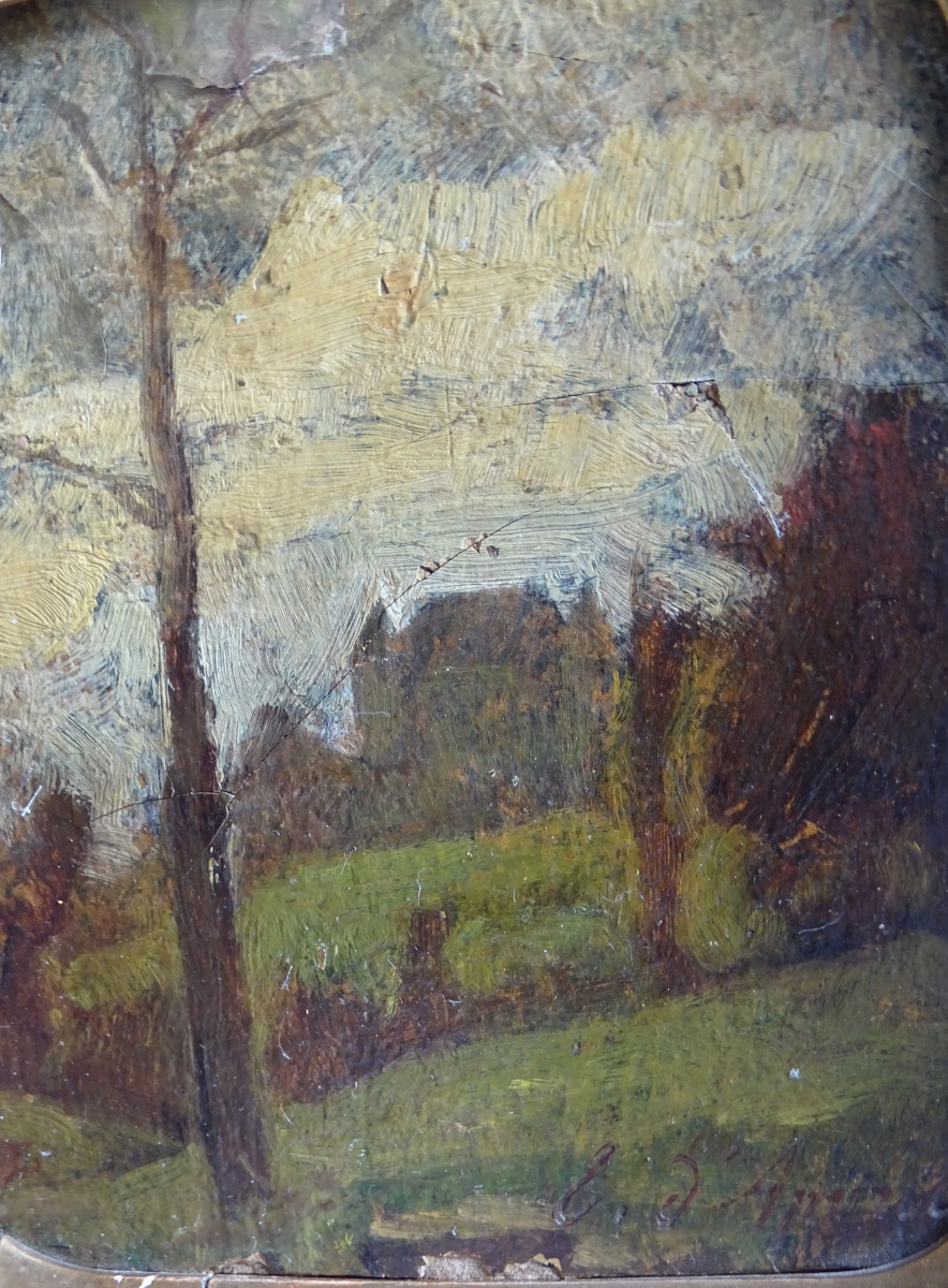 Edouard d'Apvril Oil On Cardboard Château De Bonrepos Près De Bresson-photo-3