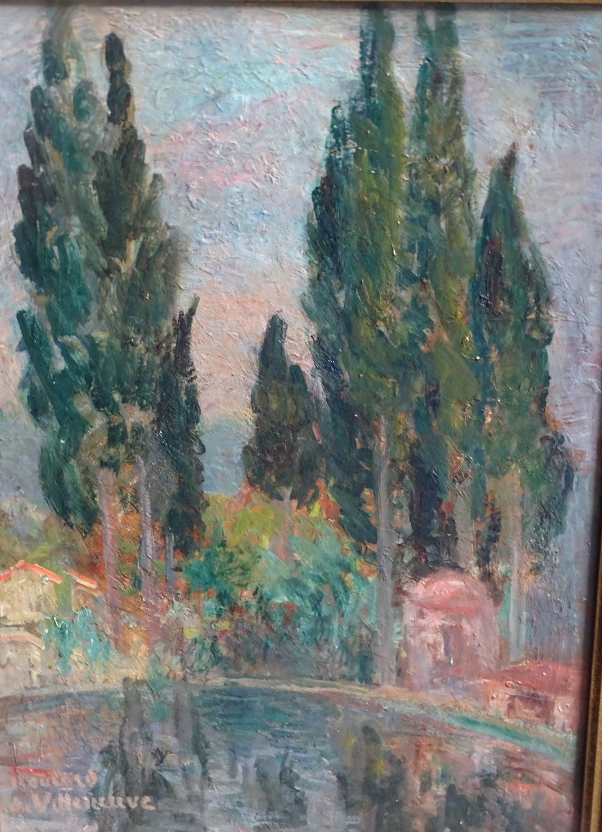 Boulard De Villeneuve Oil On Panel Houses And Cypresses-photo-3
