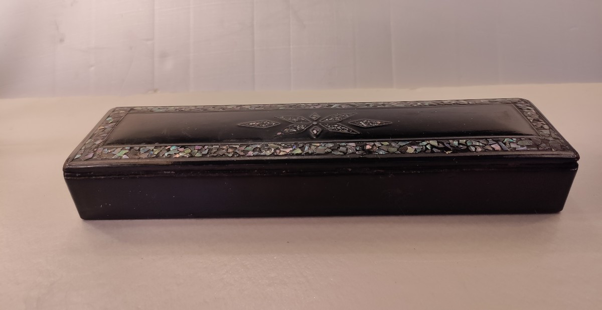 Plumier en Papier Mâché ou Carton Bouilli et Nacre-photo-2