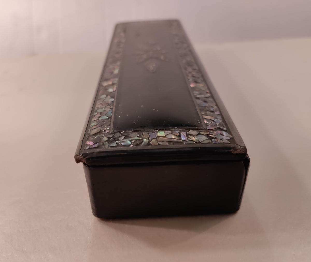 Plumier en Papier Mâché ou Carton Bouilli et Nacre-photo-1