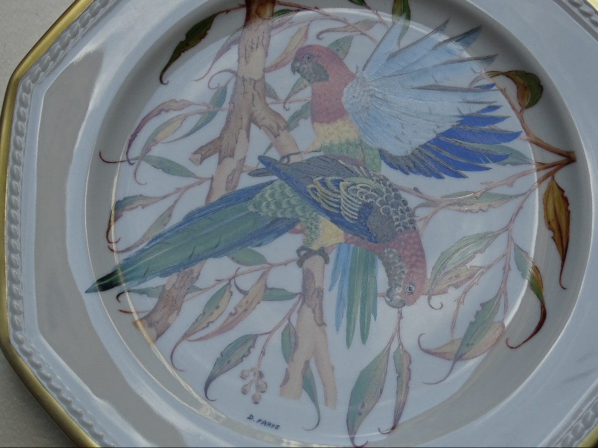 German Porcelain Dish With Parrots 1980/1990s-photo-2